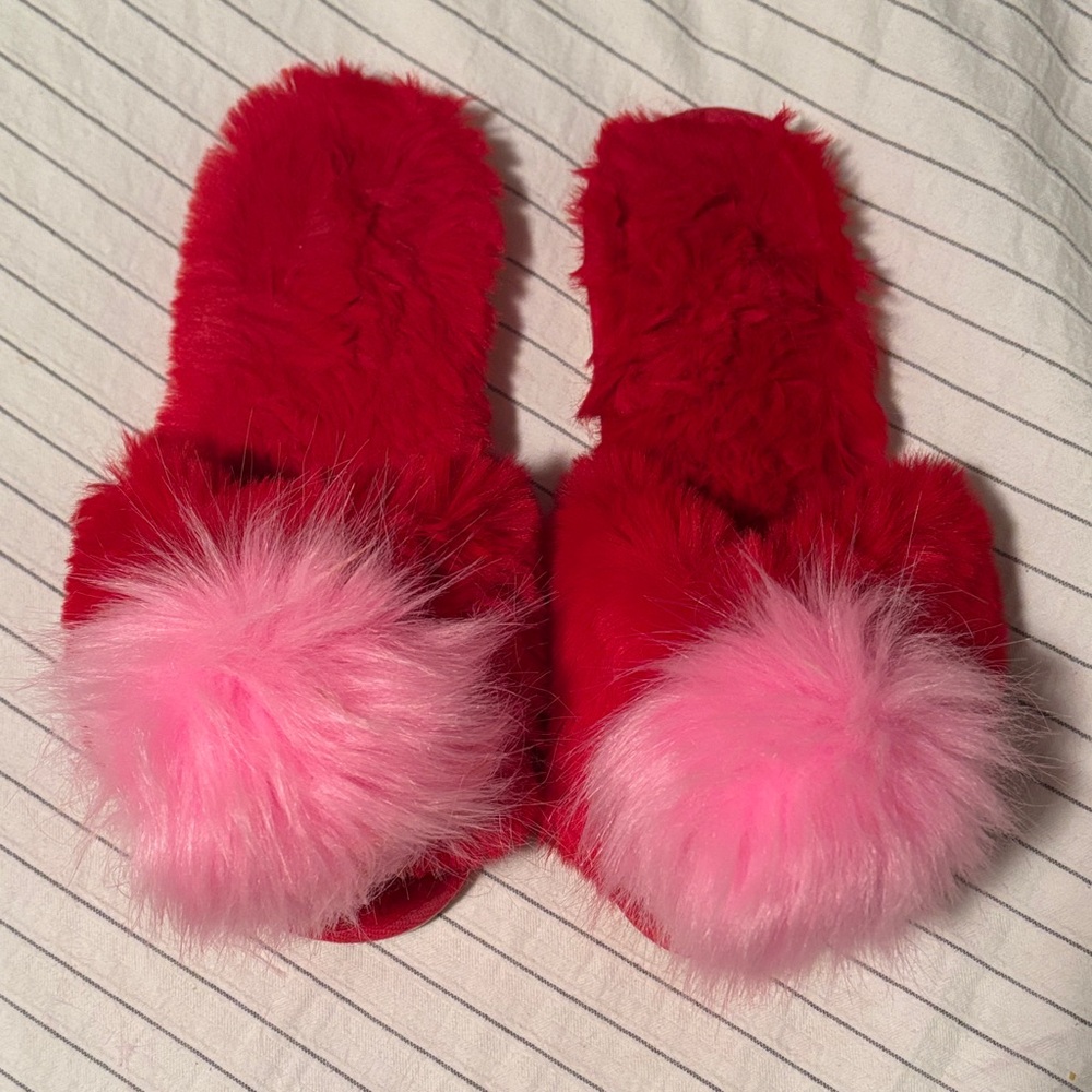 Buddy Love Red and Pink Furry Slippers